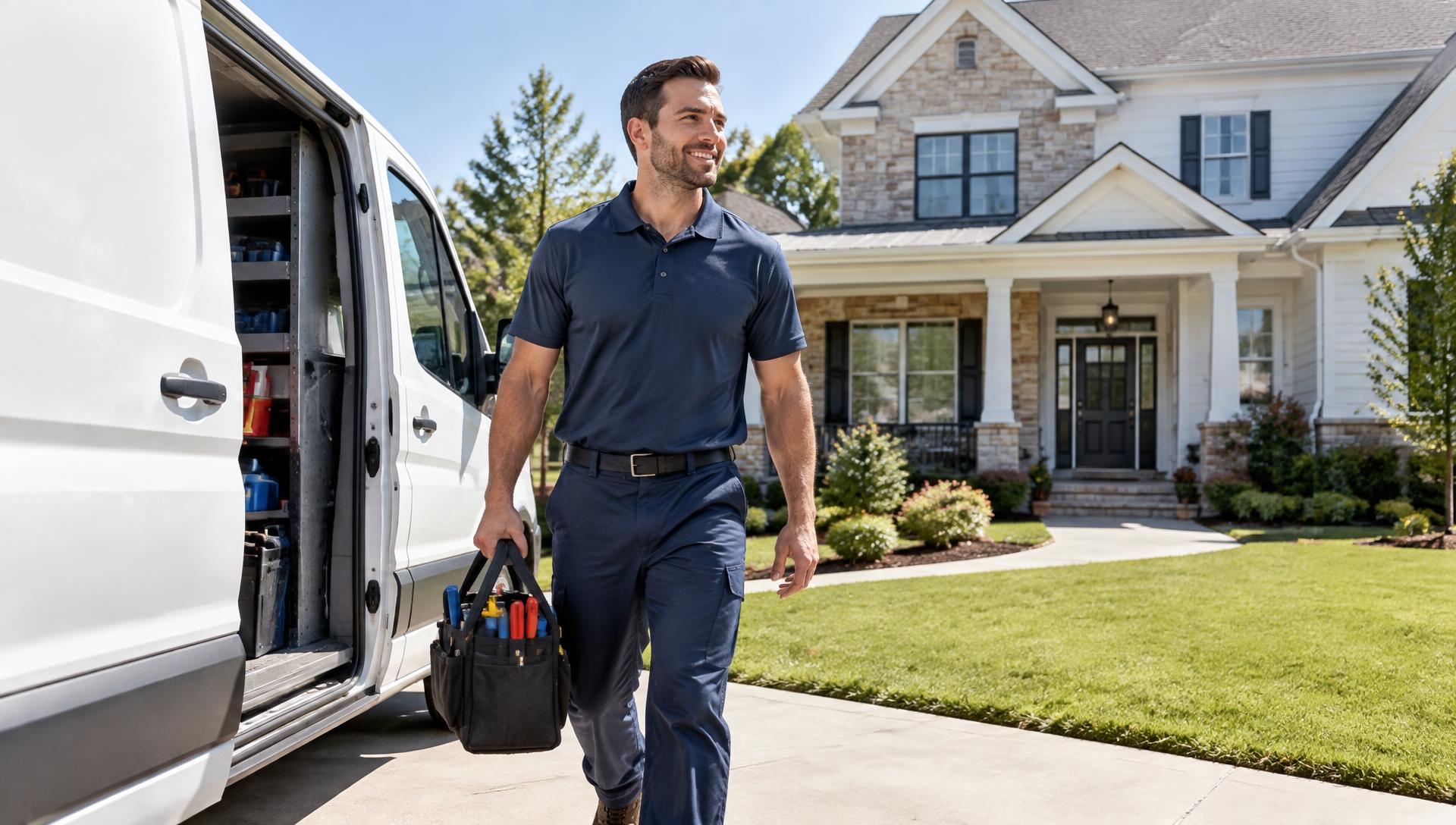 Billy Bell Plumbing technician arriving at a customer's home